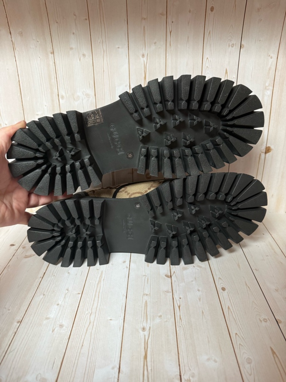 Gucci Monogram Jumbo Maxi GG Lace Up Derby Camel Ebony/Black Sz 13G / 13.5US - Picture 13 of 13